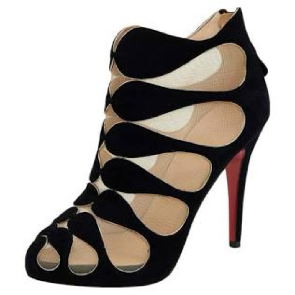 Christian Louboutin Circus Cutout Booties Red Bottom Heels Size 38 / 7.5 🖤✨👠 - Picture 2 of 9